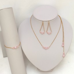 Parure mariage dorée perles roses opales et transparentes PA5007