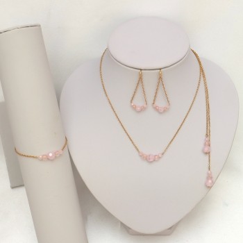 Parure mariage dorée perles roses opales et transparentes PA5007