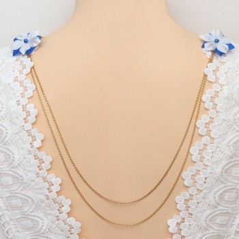 Bijou de dos broches fleur soie bleu royal blanc et chaînes BD6001