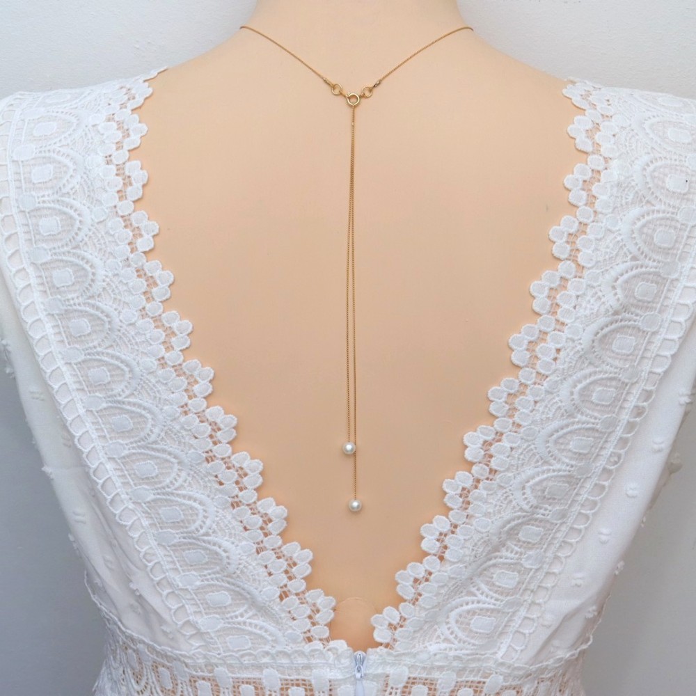 Collier mariage perles blanc et or