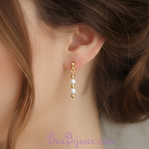 Boucles d'oreilles blanc et or