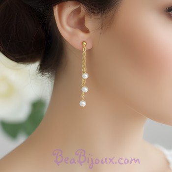 Boucles d'oreilles blanc et or BO6004