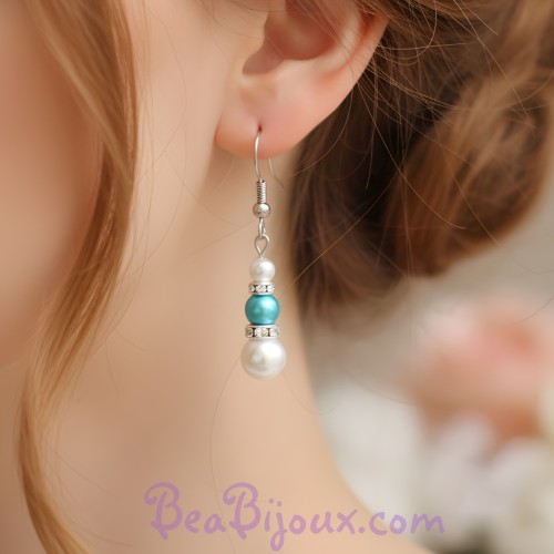 Boucles d'oreilles blanc turquoise strass