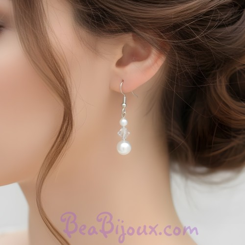 Boucles d'oreilles blanches et cristal