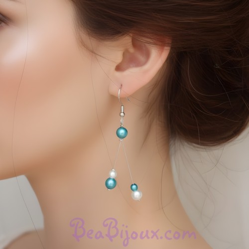 Boucles d'oreilles bleu turquoise blanc
