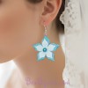 Boucles d'oreilles fleur turquoise blanc BO359
