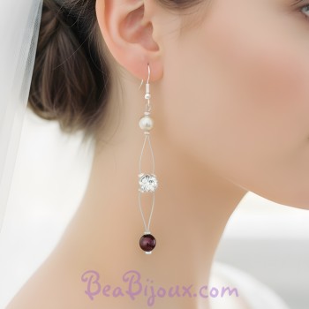 Boucles d oreilles ivoire chocolat strass BO1214A