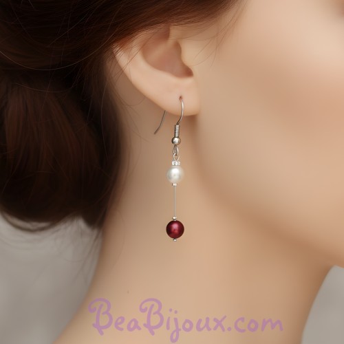 Boucles d'oreilles ivoire clair et bordeaux