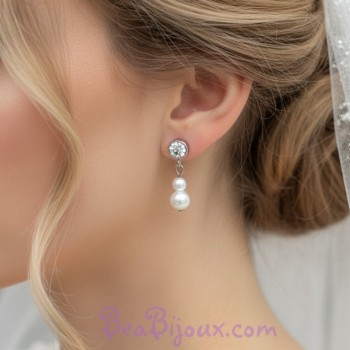 Boucles d'oreilles ivoire parme strass BO1226A