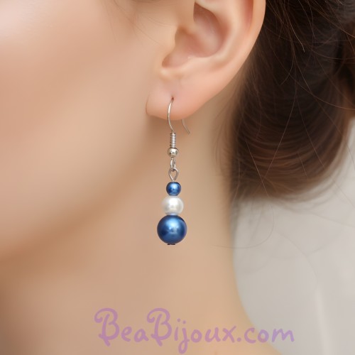 Boucles d'oreilles mariage blanc bleu royal