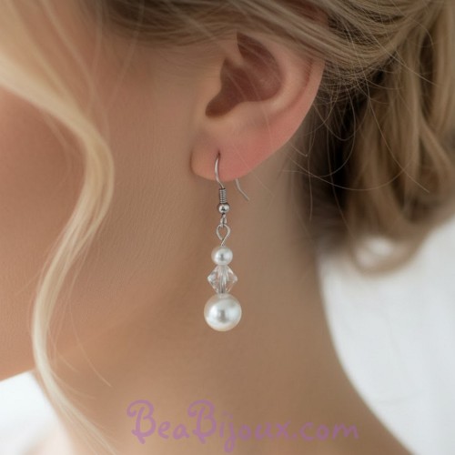 Boucles d oreilles mariage blanc cassé cristal