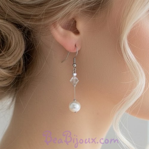 Boucles d oreilles mariage blanc cassé et cristal