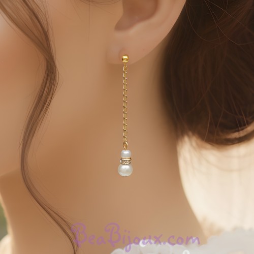 Boucles d'oreilles mariage blanc or strass
