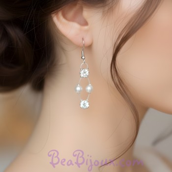 Boucles d'oreilles mariage blanc strass BO1282A