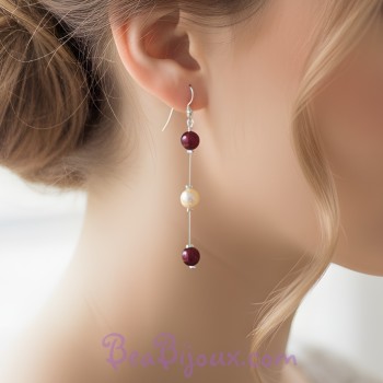 Boucles d oreilles mariage ivoire bordeaux BO1210A