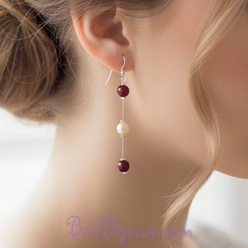 Boucles d oreilles mariage ivoire bordeaux