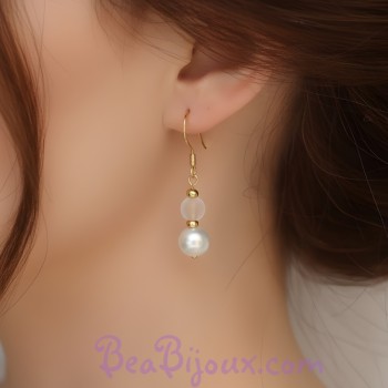 Boucles d'oreilles mariage or et blanc BO6003