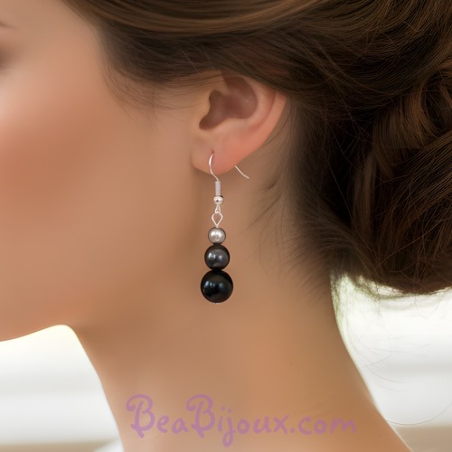 Boucles d oreilles noir et gris