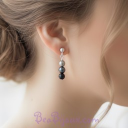 Boucles d oreilles noir et gris BO4278B