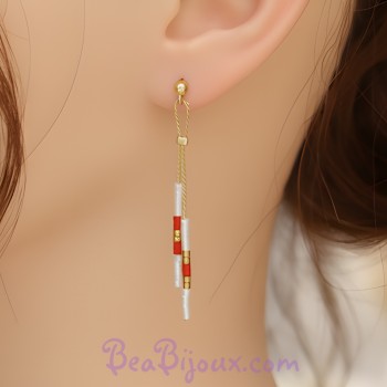 Boucles d'oreilles or rouge blanc BO6014