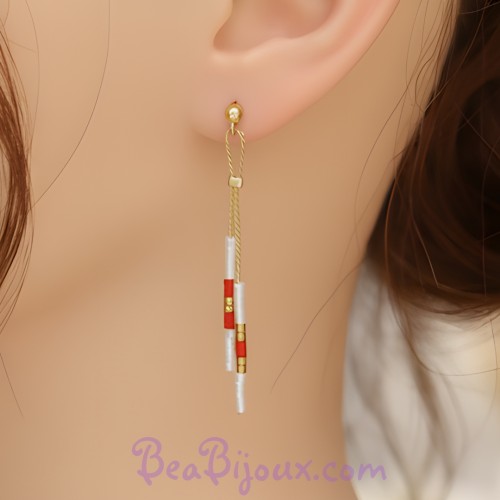Boucles d'oreilles or rouge blanc