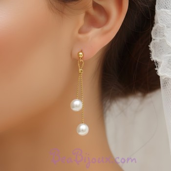 Boucles d'oreilles perles blanc et or BO6008