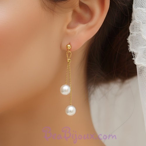 Boucles d'oreilles perles blanc et or