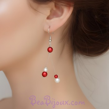 Boucles d'oreilles rouge blanc BO1285A