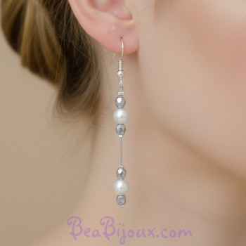 Boucles d'oreilles Mariage blanches et argent BO1270A