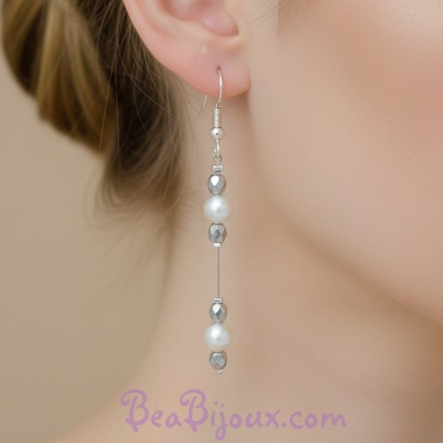 Boucles d'oreilles Mariage blanches et argent