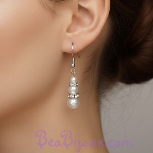 Boucles d'oreilles blanc et strass