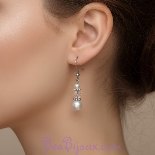 Boucles d oreilles blanc nacré cristal strass