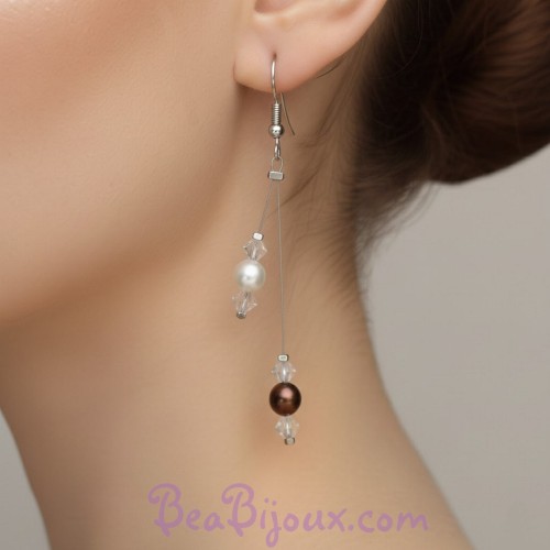 Boucles d'oreilles chocolat ivoire foncé cristal