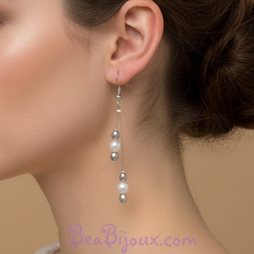Boucles d'oreilles mariage blanc et argent