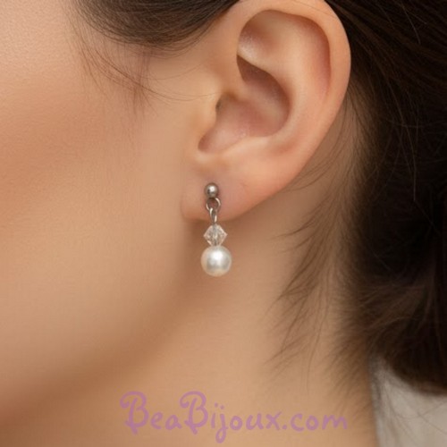 Boucles d oreilles mariage blanc et cristal