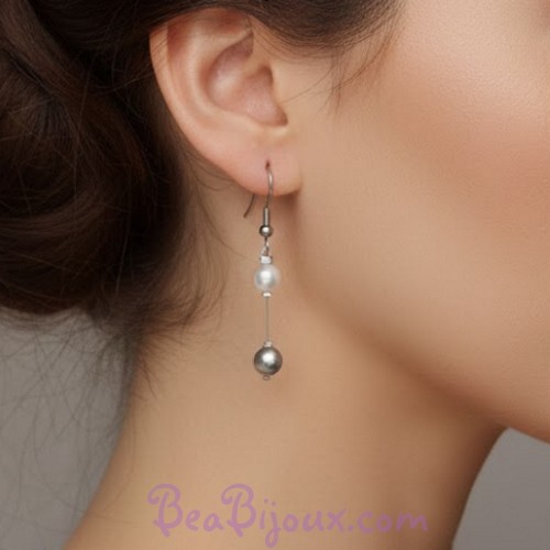 Boucles d oreilles mariage blanc gris