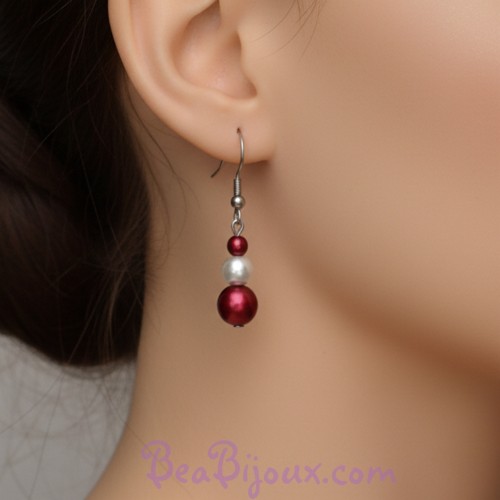 Boucles d oreilles mariage bordeaux blanc