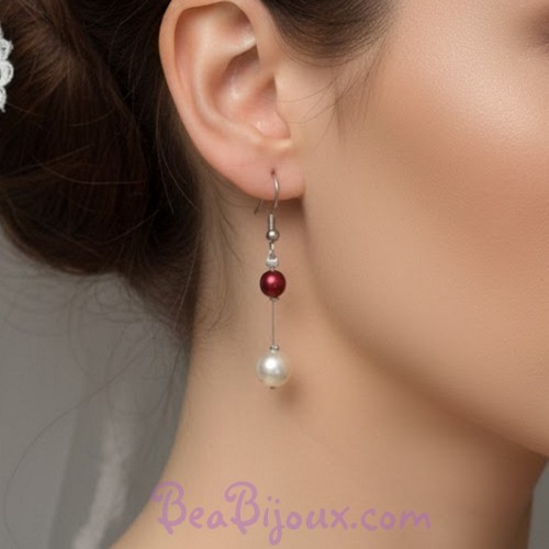 Boucles d oreilles mariage bordeaux ivoire