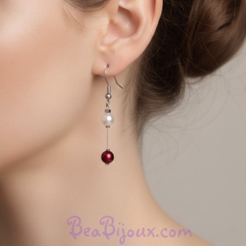 Boucles d oreilles mariage ivoire et bordeaux BO1184A
