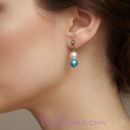 Boucles d oreilles mariage ivoire et turquoise BO1182B