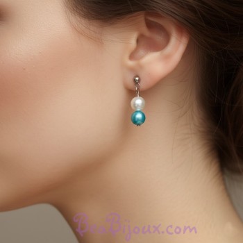 Boucles d oreilles mariage ivoire et turquoise BO1182B
