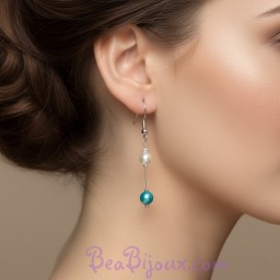 Boucles d oreilles mariage ivoire turquoise BO1182A