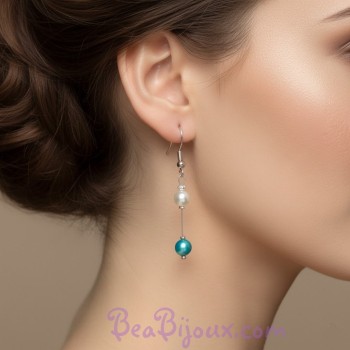 Boucles d oreilles mariage ivoire turquoise BO1182A