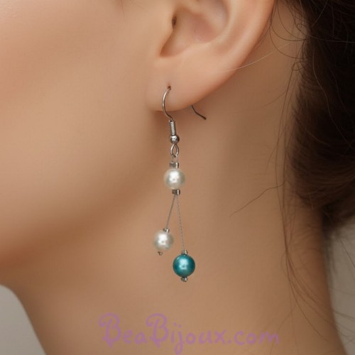 Boucles d oreilles mariage ivoire turquoise