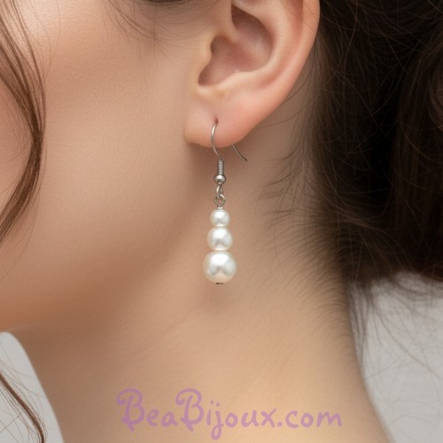 Boucles d oreilles mariage perles  ivoire