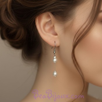 Boucles d oreilles mariage perles ivoire foncé BO1183A