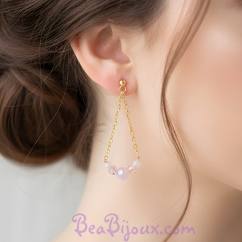 Boucles d'oreilles mariage dorées perles roses BO5007