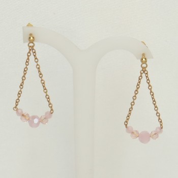 Boucles d'oreilles mariage dorées perles roses BO5007