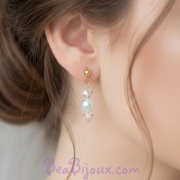 Boucles d'oreilles perles blanches et facetté BO5011