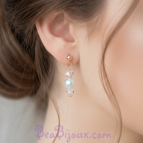 Boucles d'oreilles perles blanches et facetté